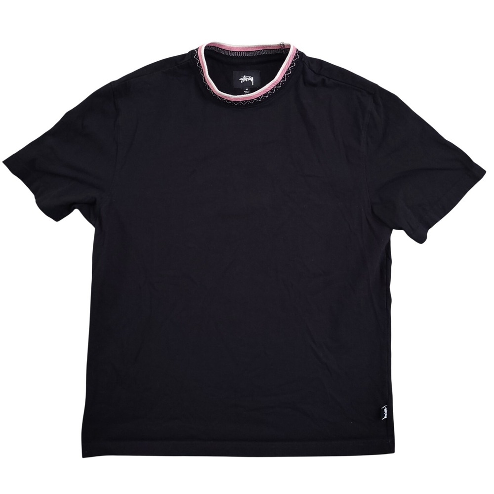 Stussy Shirt Mens Black Short Sleeve Tee Zig Zag Crew Neck Ringer Skate